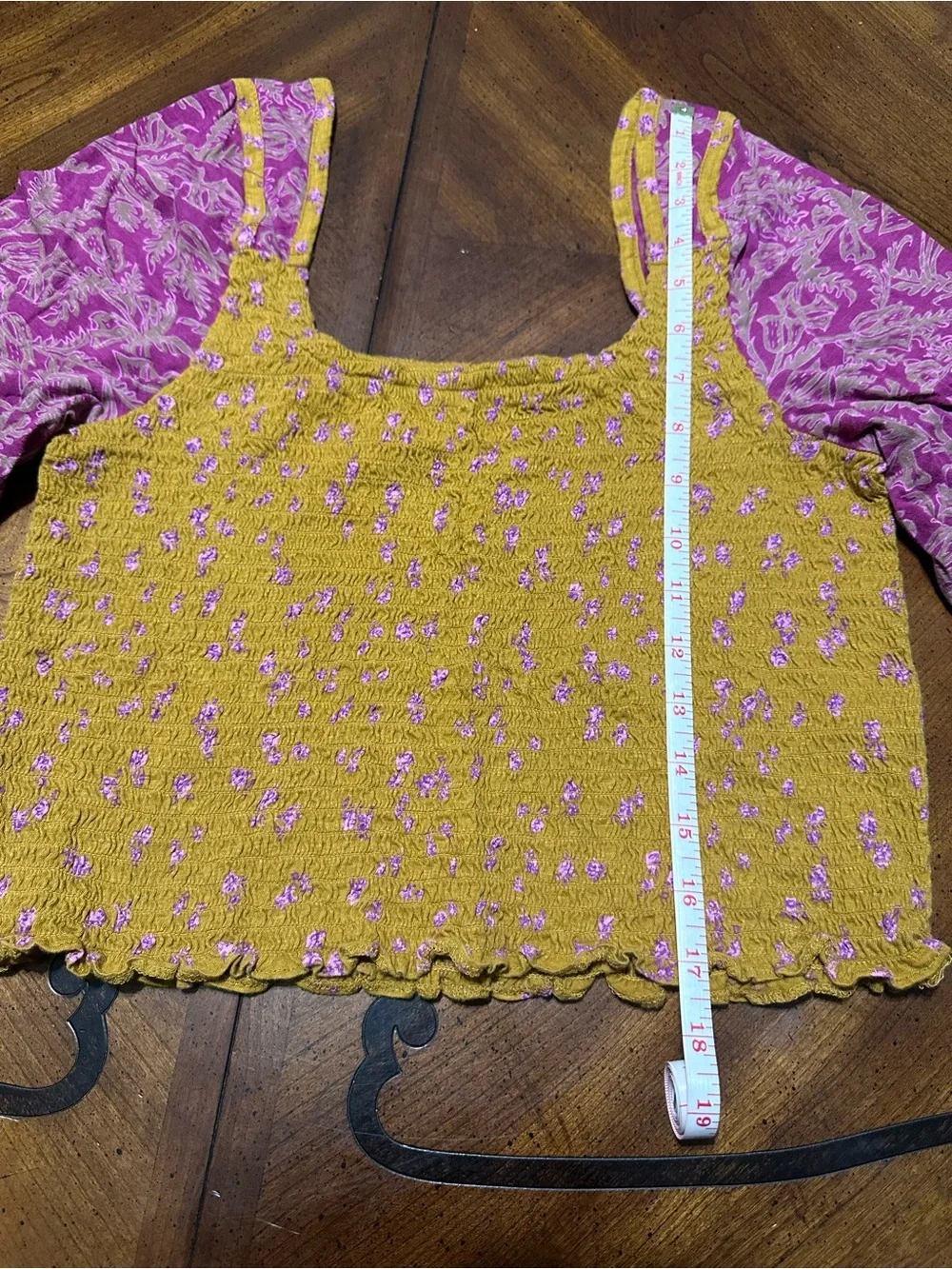 Free People Mustard Yellow and Magenta Floral Top